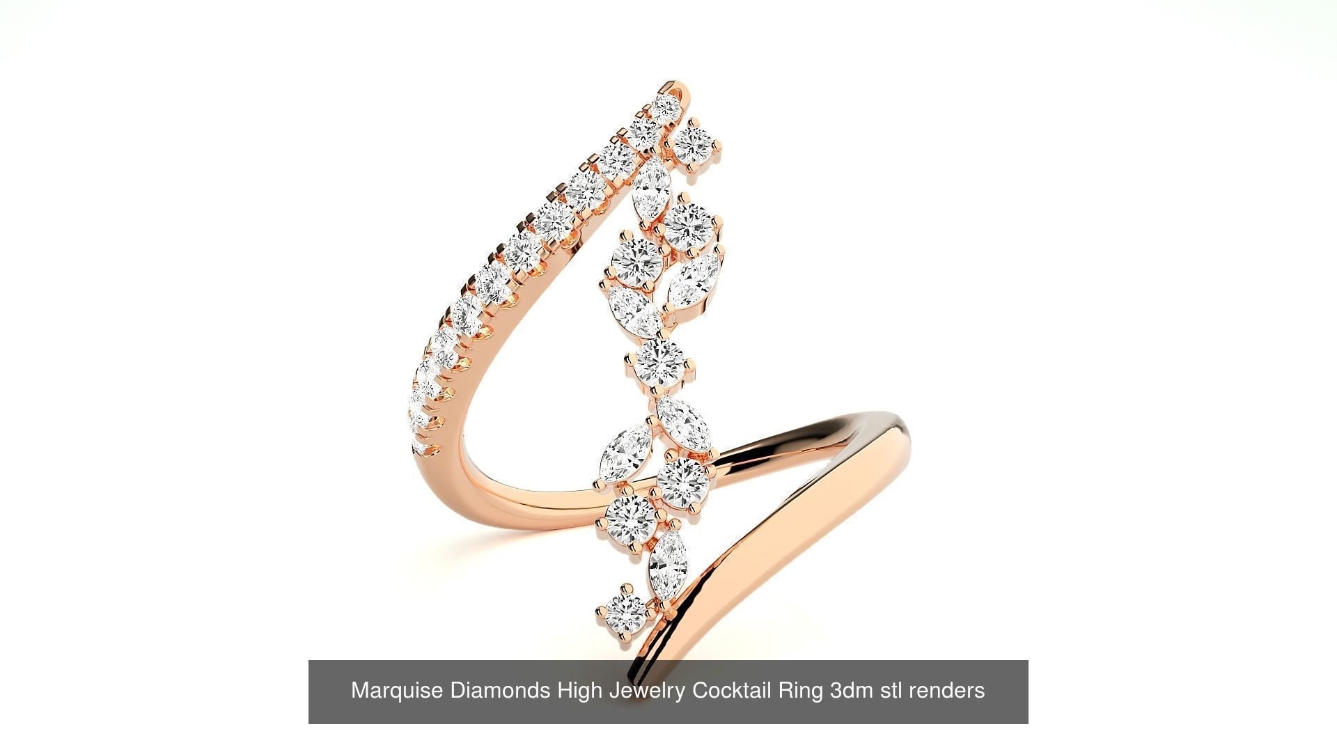 24 Marquise-Diamonds High Jewelry Cocktail Ring 3dm stl renders 3D Model Collection_11
