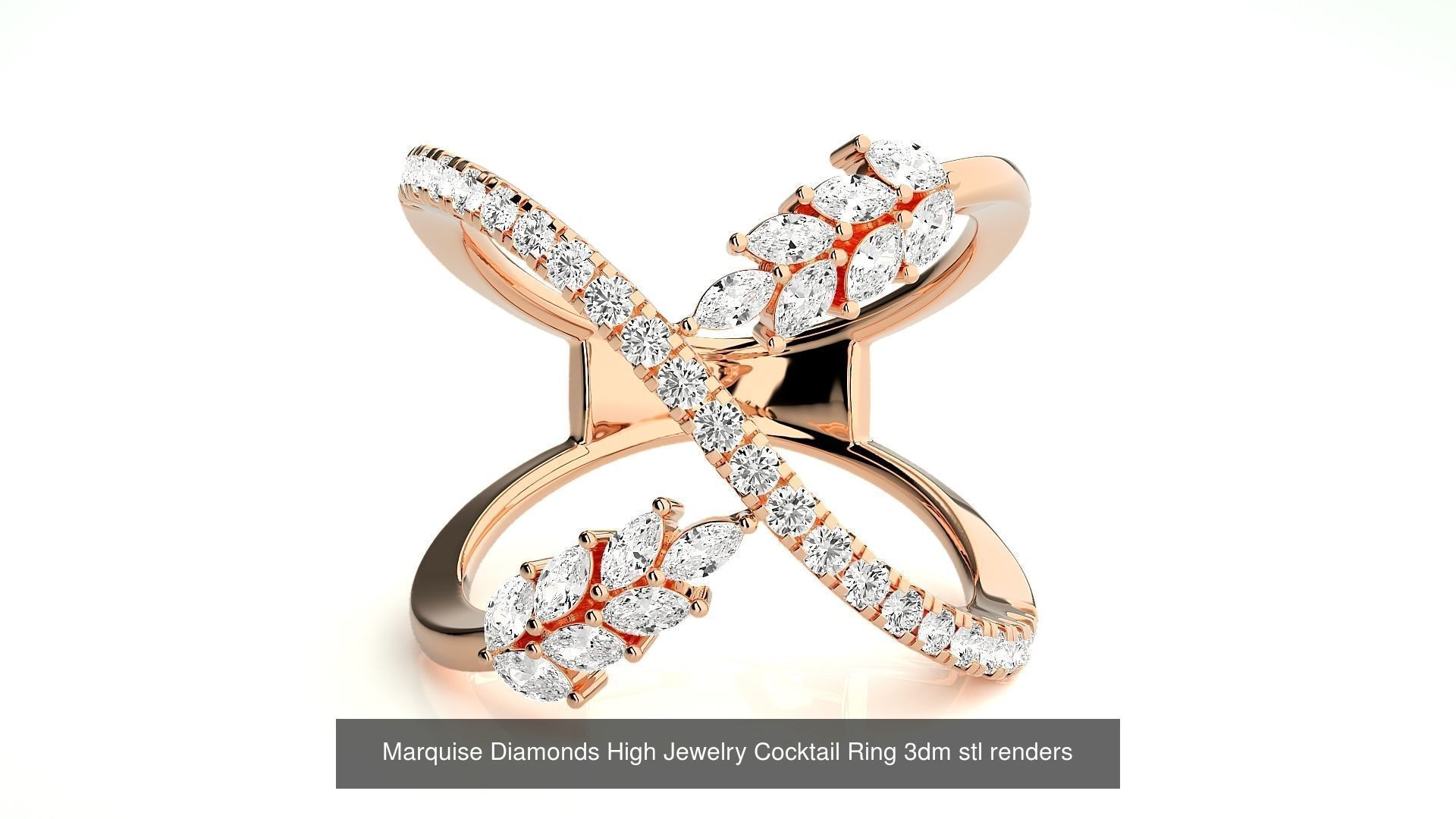 24 Marquise-Diamonds High Jewelry Cocktail Ring 3dm stl renders 3D Model Collection_22