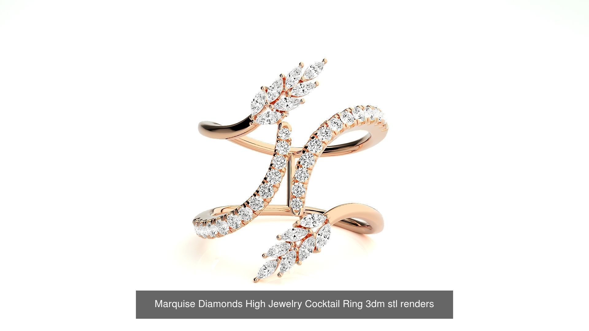 24 Marquise-Diamonds High Jewelry Cocktail Ring 3dm stl renders 3D Model Collection_19