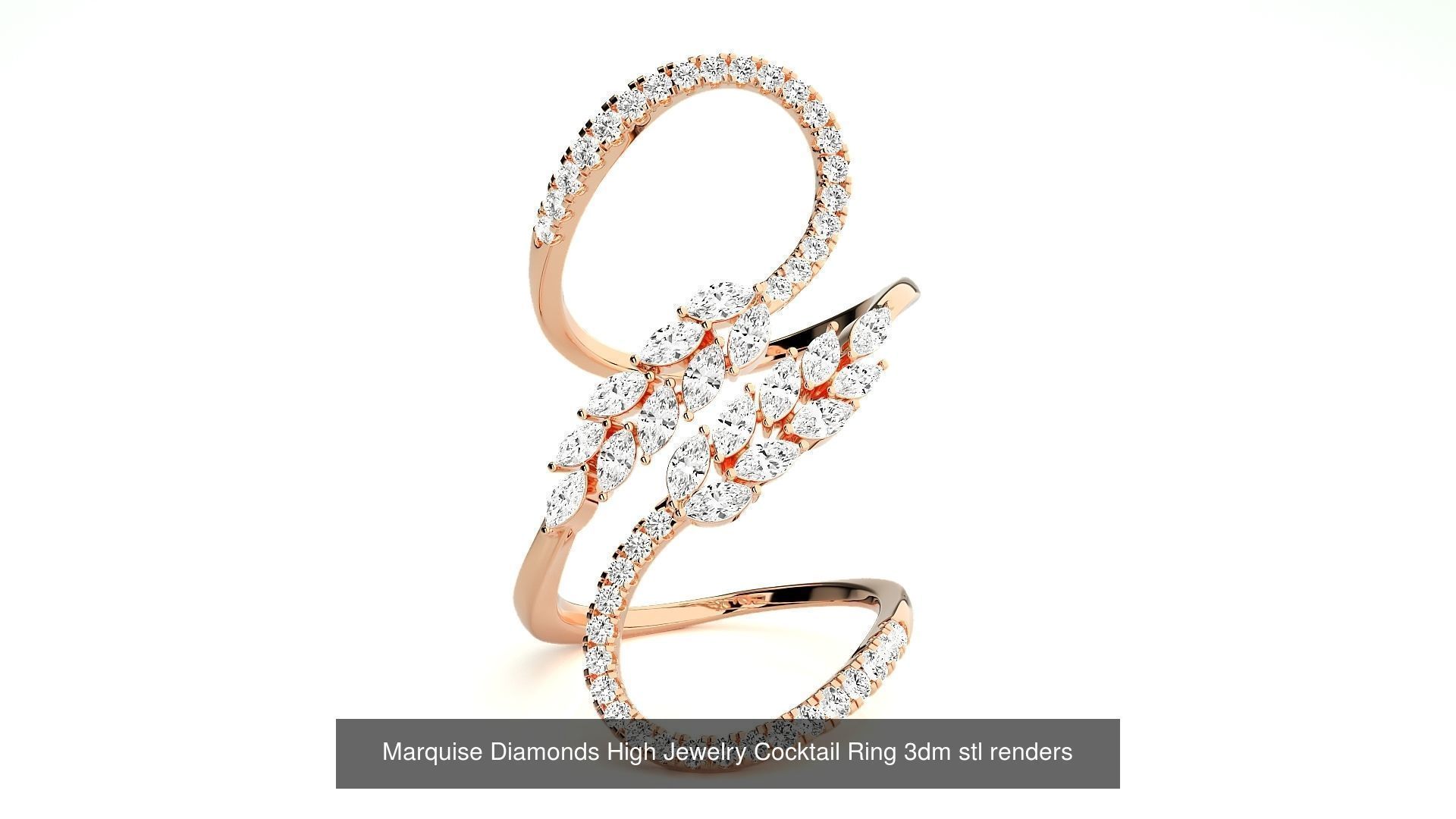 24 Marquise-Diamonds High Jewelry Cocktail Ring 3dm stl renders 3D Model Collection_24