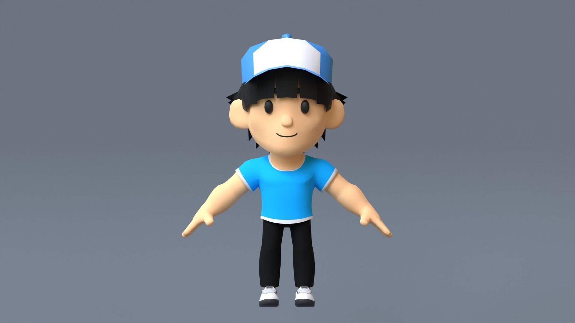 Boy Low Poly cartoon character wearing cap Low-poly 3D model_5