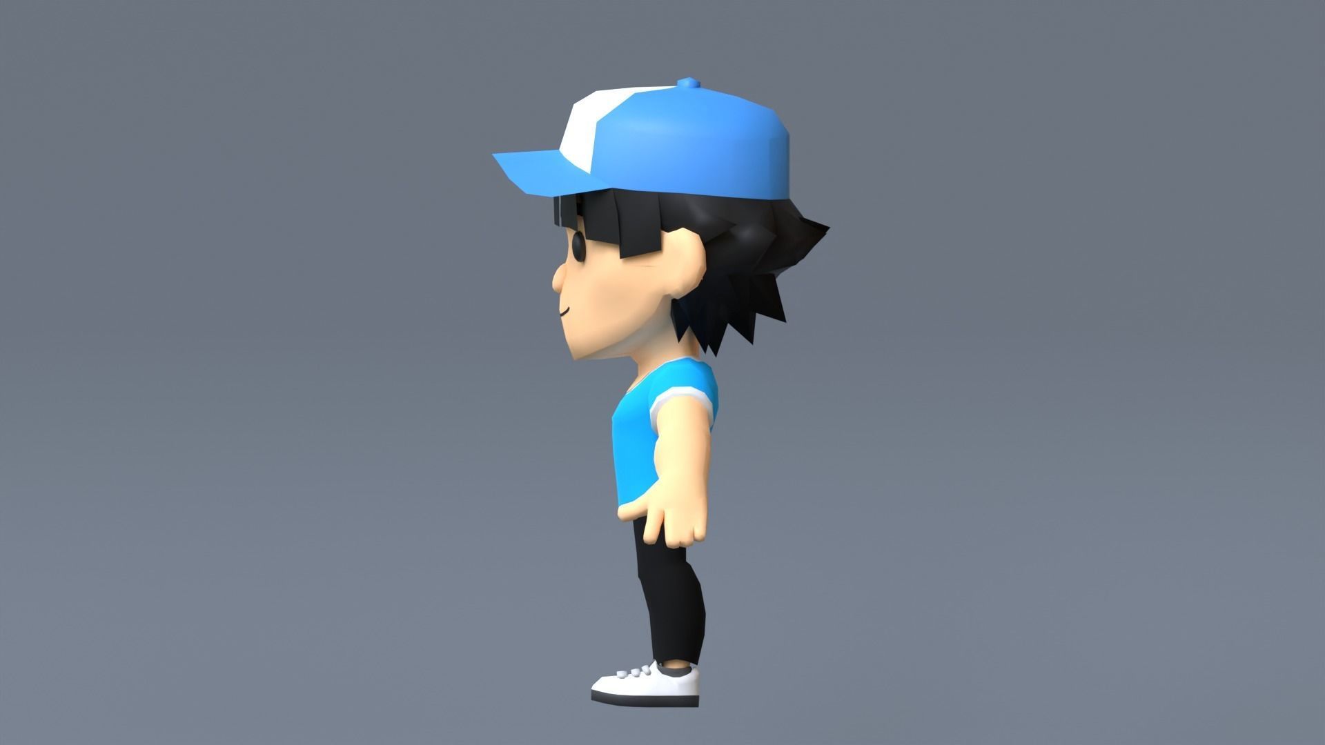 Boy Low Poly cartoon character wearing cap Low-poly 3D model_7
