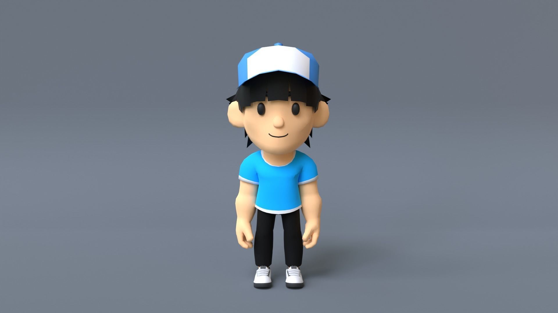 3D model Boy Low Poly cartoon character wearing cap VR / AR / low-poly ...