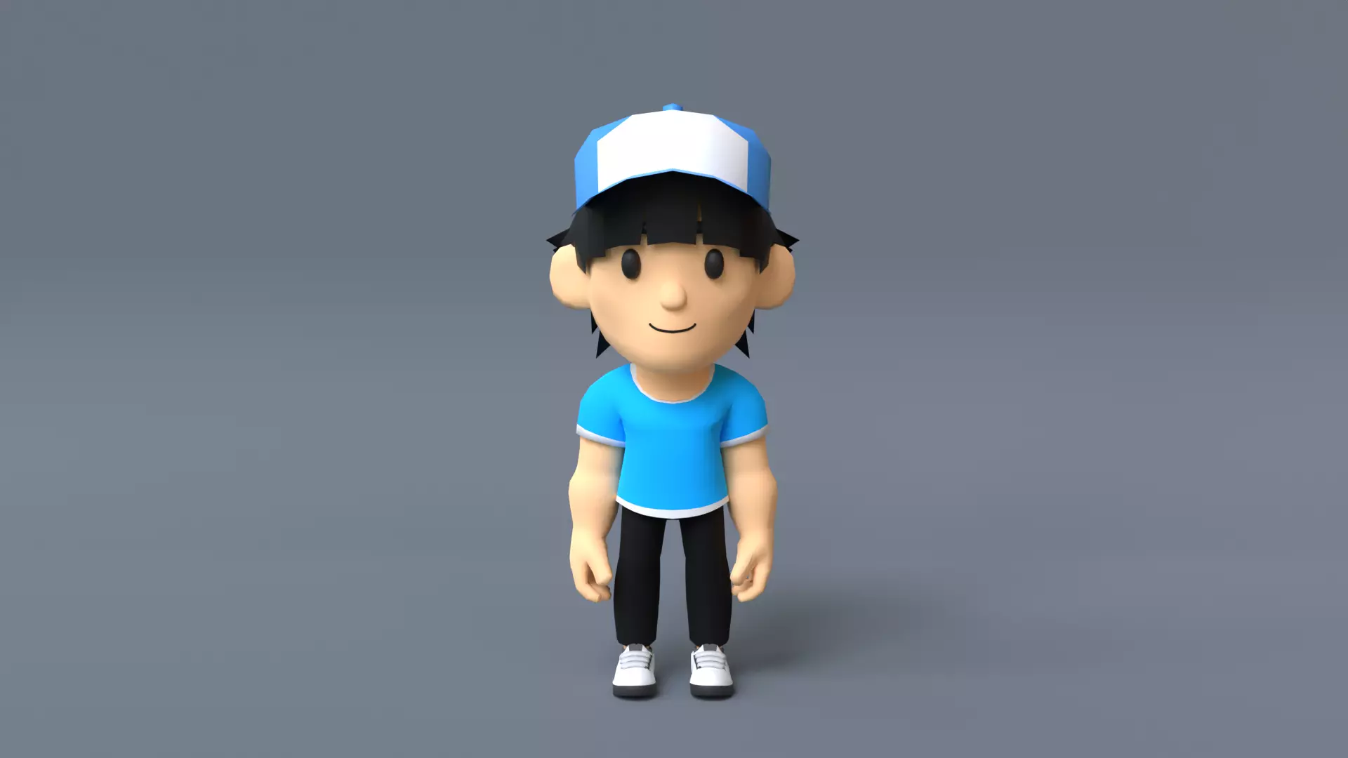 Boy Low Poly cartoon character wearing cap Low-poly 3D model_0
