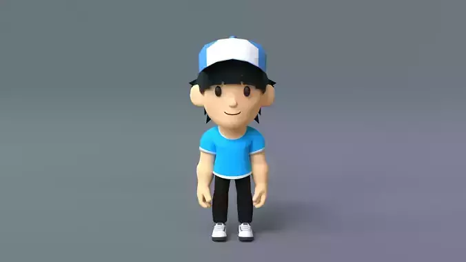 Boy Low Poly cartoon character wearing cap