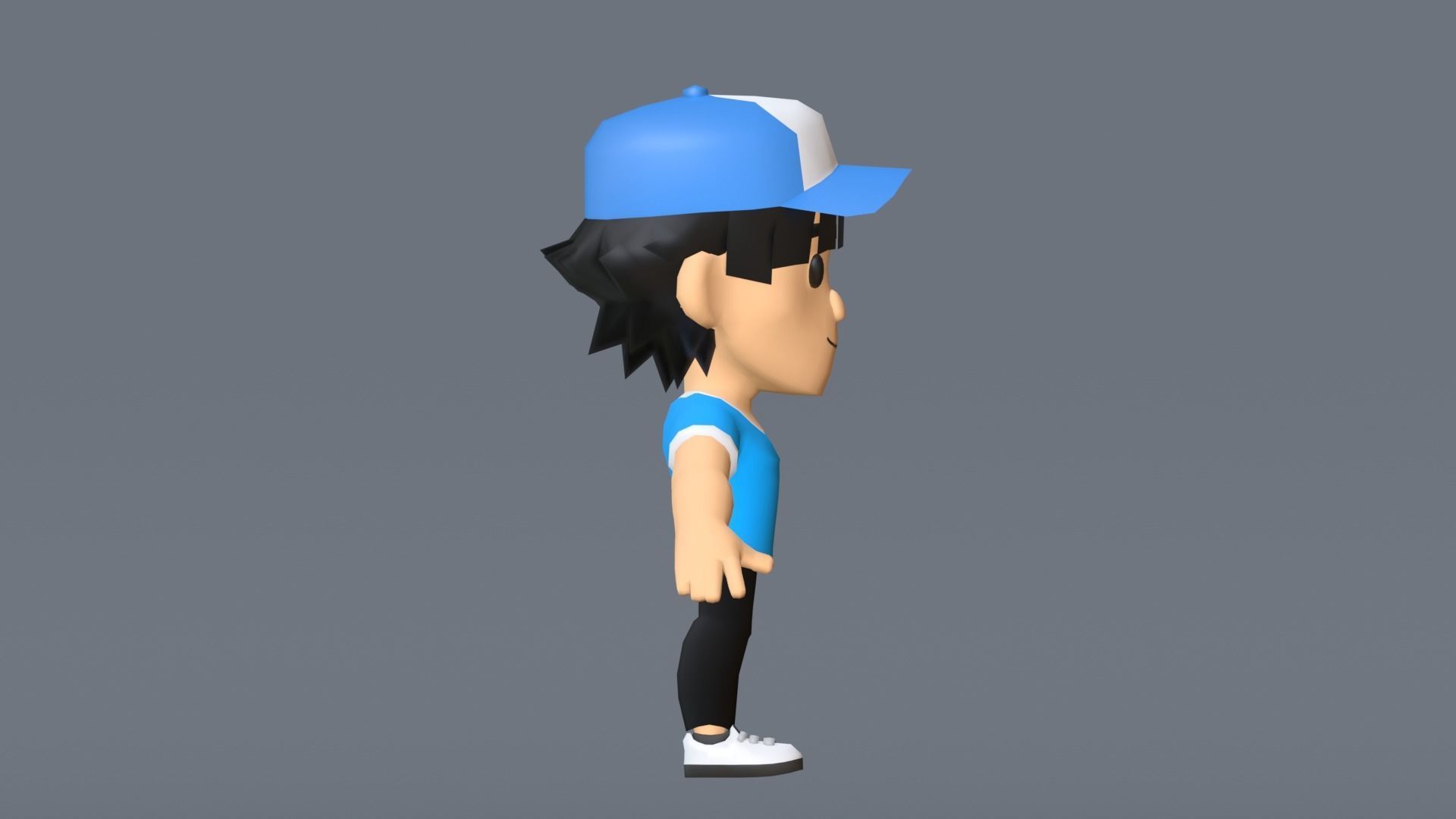 Boy Low Poly cartoon character wearing cap Low-poly 3D model_10