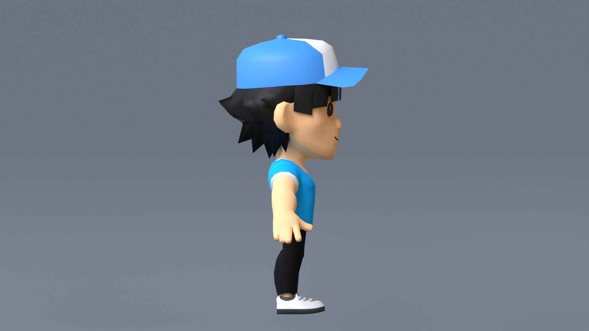 Boy Low Poly cartoon character wearing cap Low-poly 3D model_6