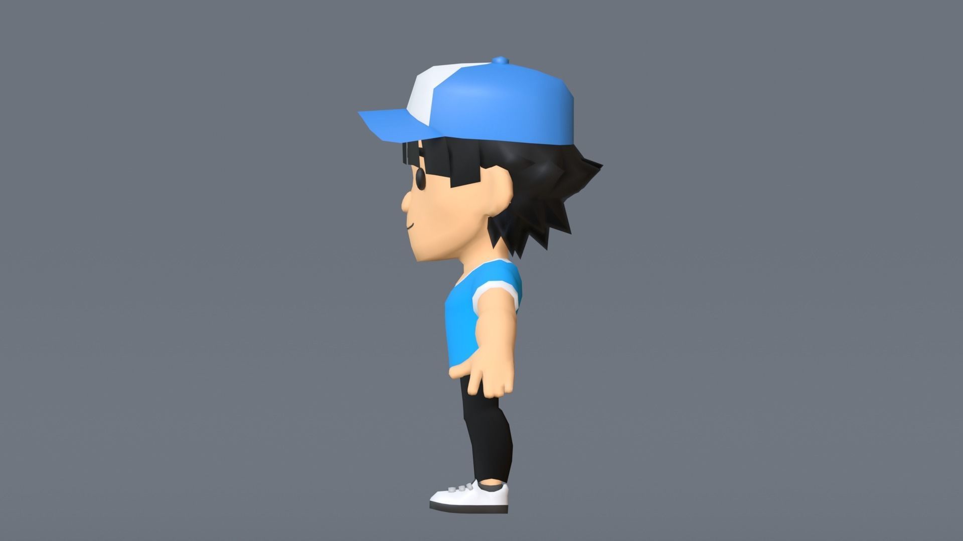 Boy Low Poly cartoon character wearing cap Low-poly 3D model_12