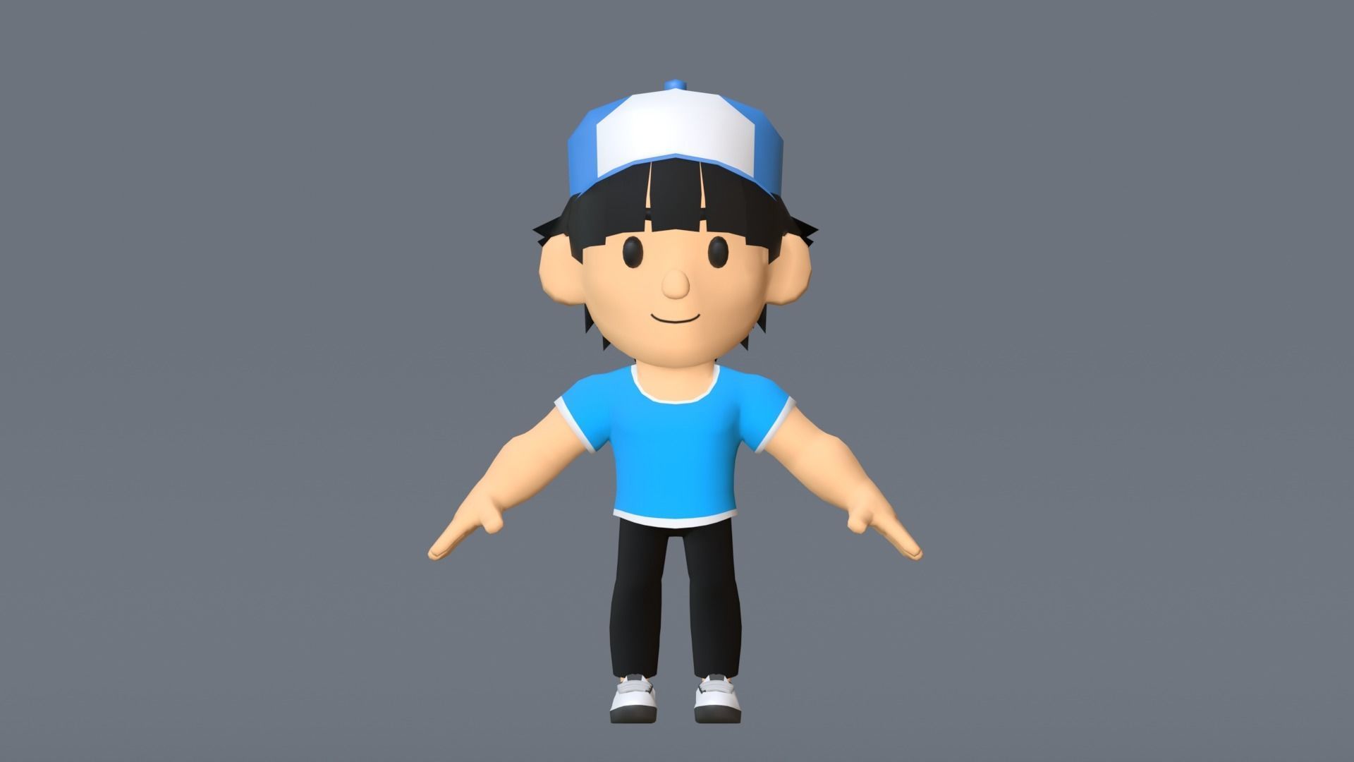 Boy Low Poly cartoon character wearing cap Low-poly 3D model_9