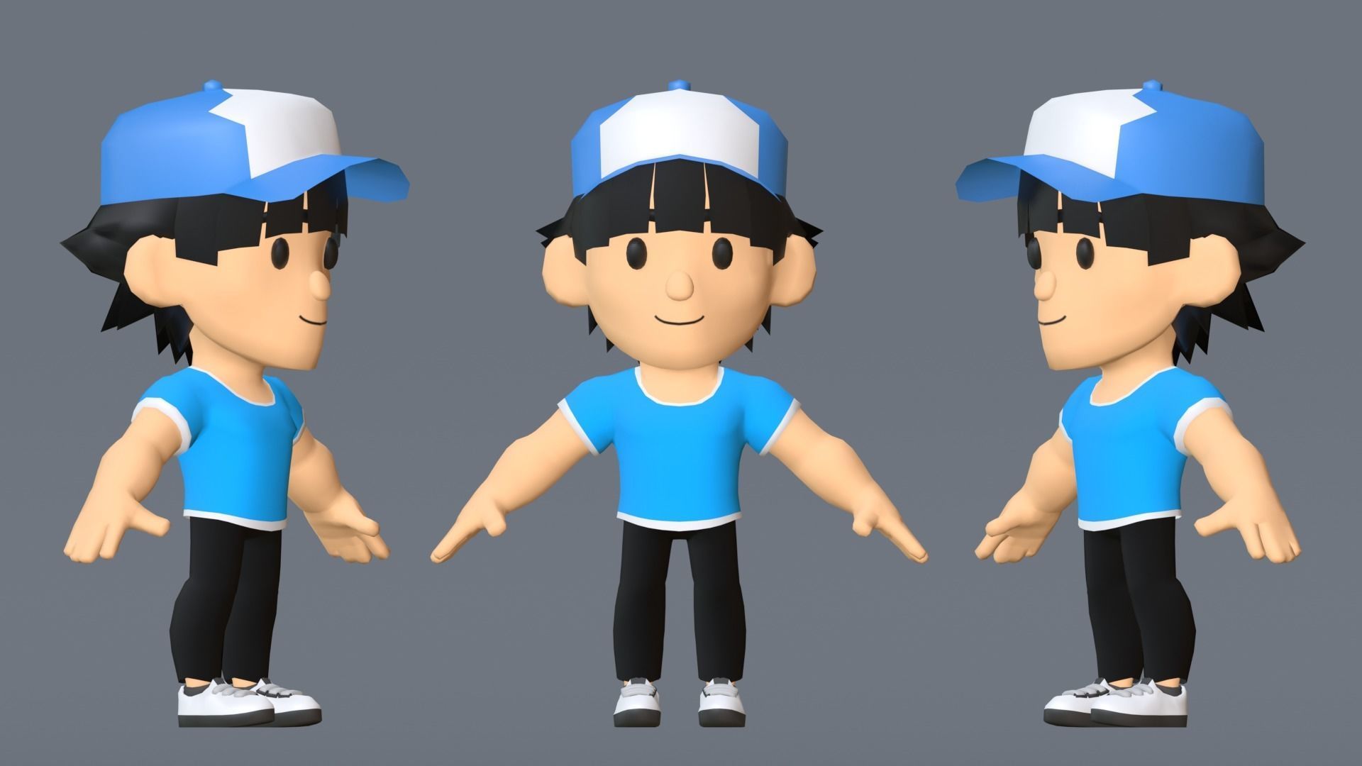 Boy Low Poly cartoon character wearing cap Low-poly 3D model_3