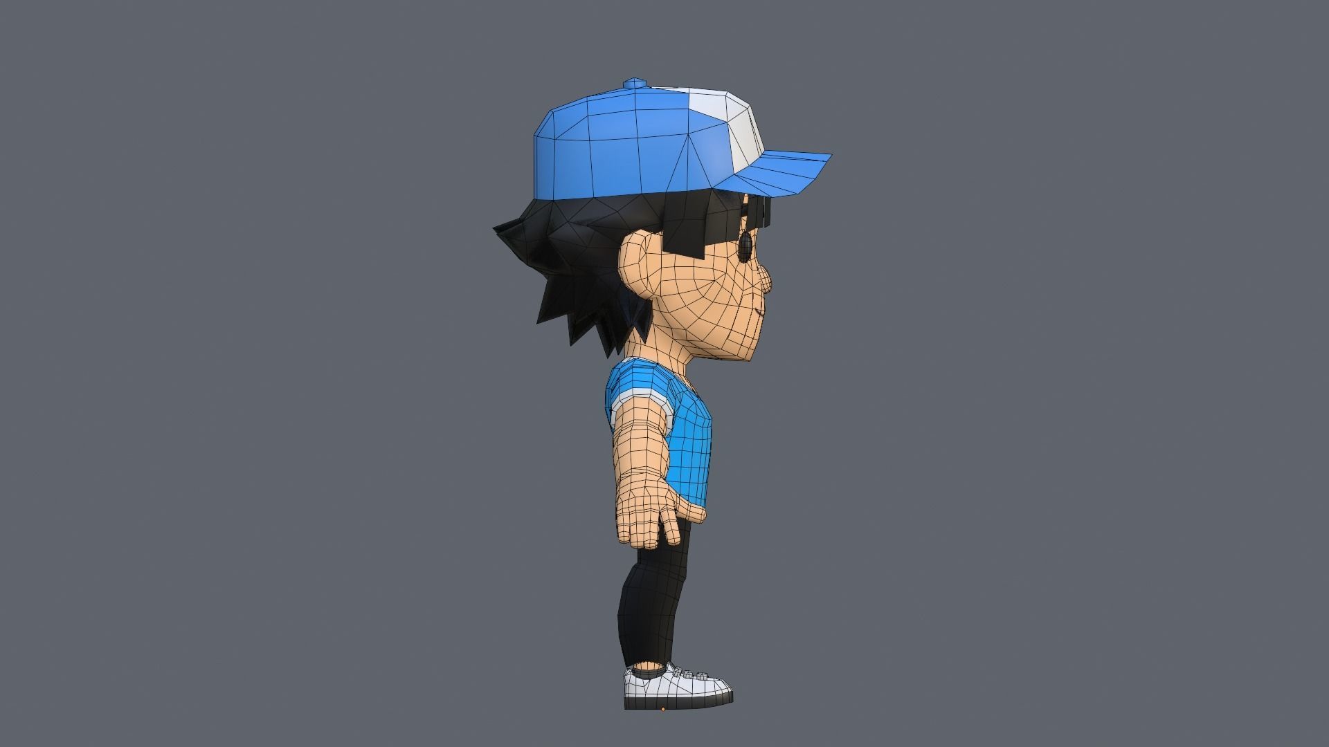 Boy Low Poly cartoon character wearing cap Low-poly 3D model_22