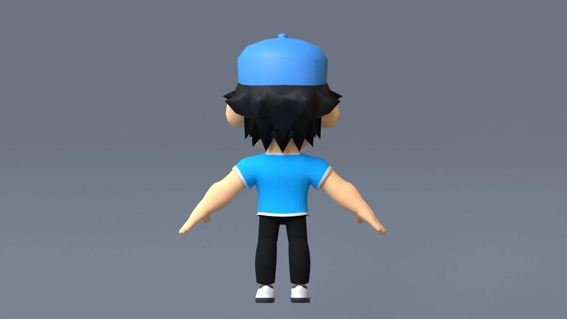 Boy Low Poly cartoon character wearing cap Low-poly 3D model_8