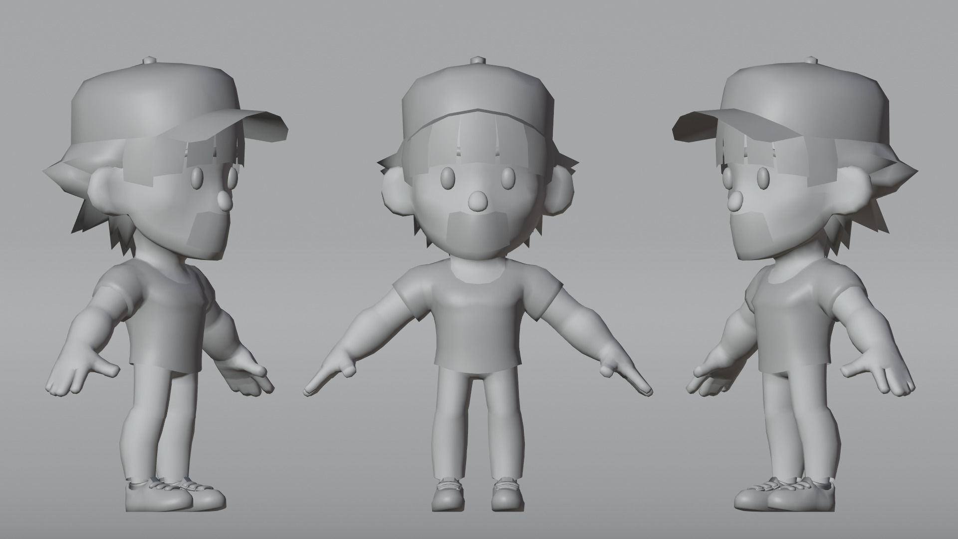 Boy Low Poly cartoon character wearing cap Low-poly 3D model_4