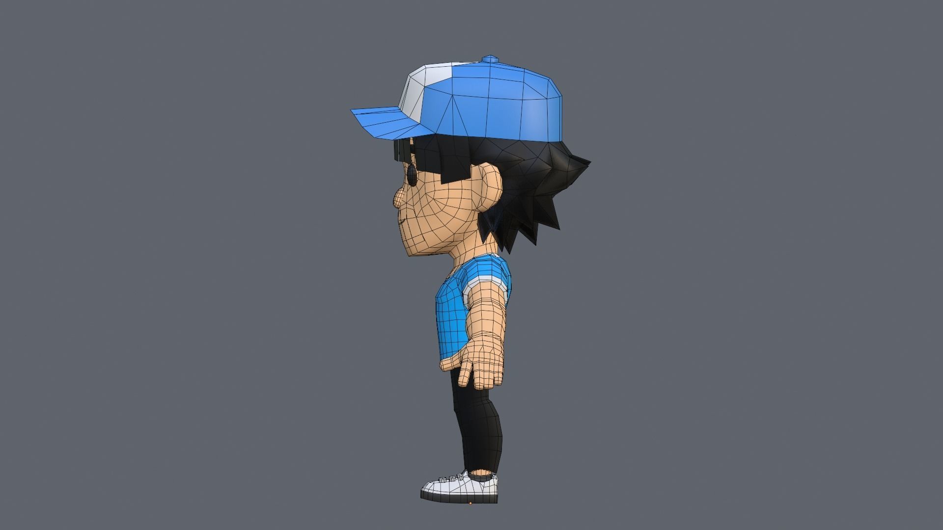 Boy Low Poly cartoon character wearing cap Low-poly 3D model_24