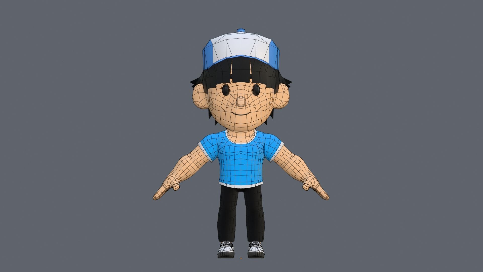 Boy Low Poly cartoon character wearing cap Low-poly 3D model_21