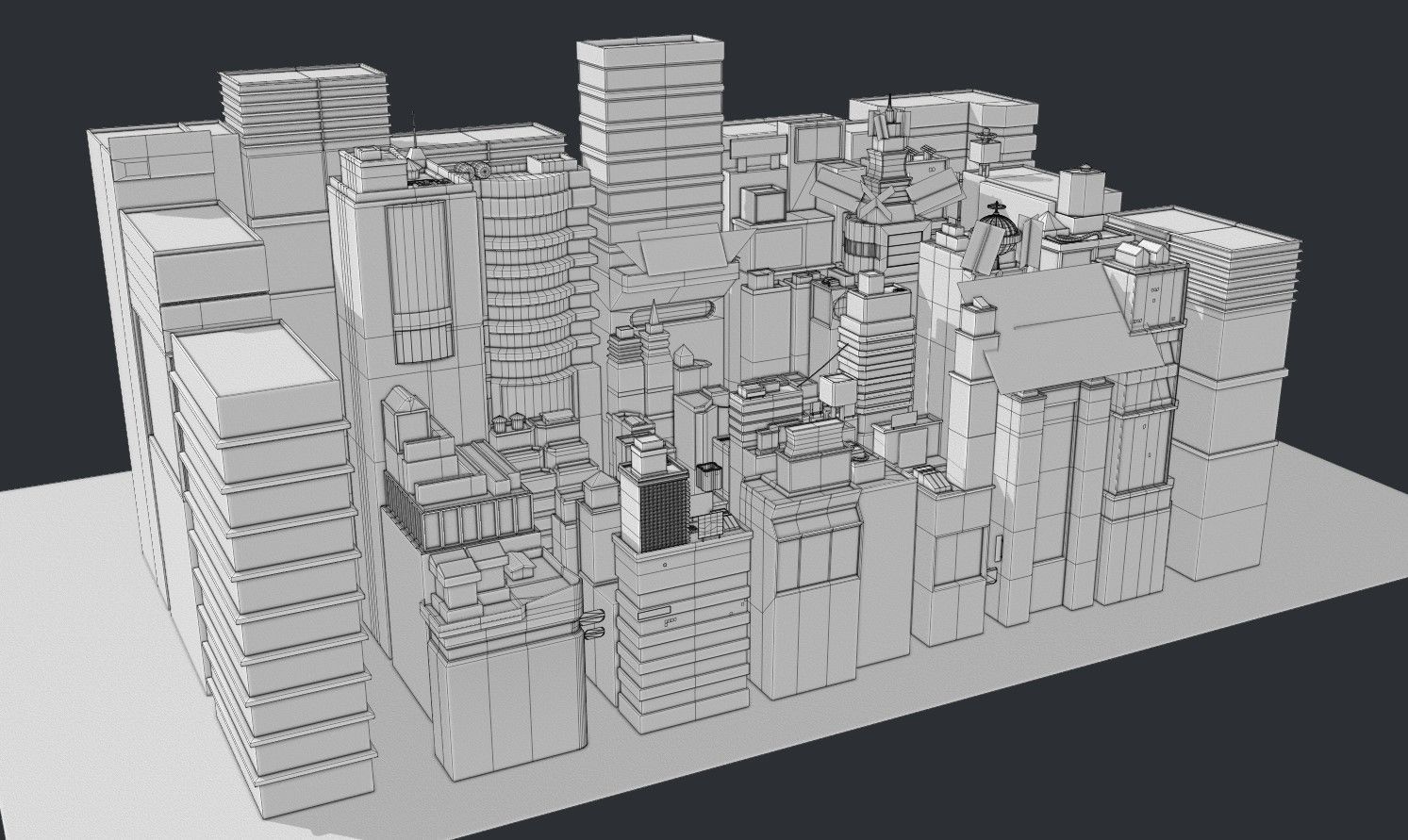Stylized City Sky View - Low poly modular city Low-poly 3D model_16
