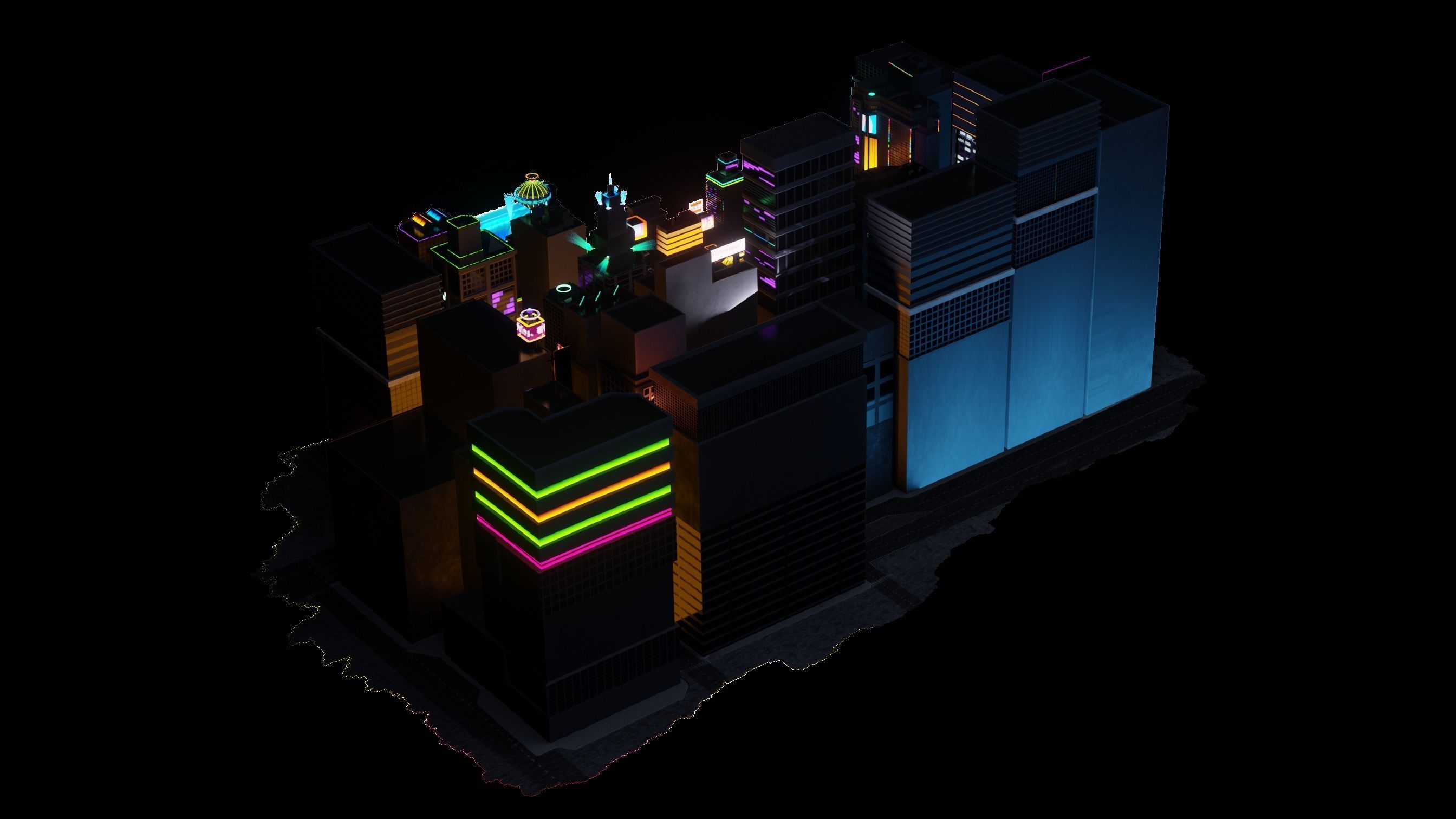 Stylized City Sky View - Low poly modular city Low-poly 3D model_18