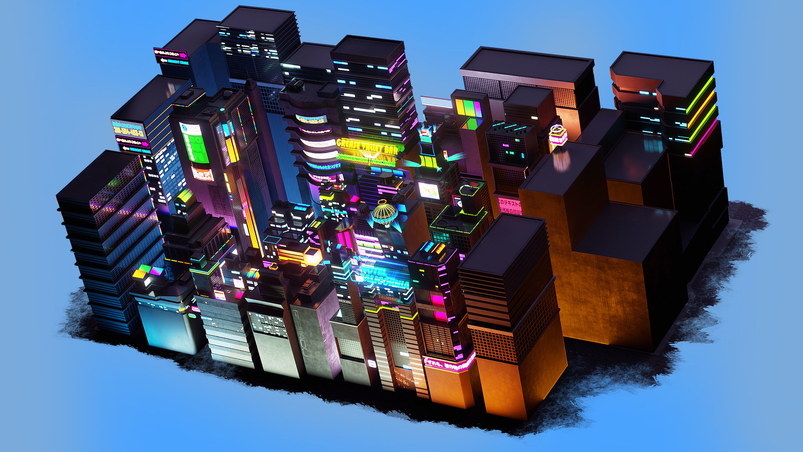 Stylized City Sky View - Low poly modular city Low-poly 3D model_12