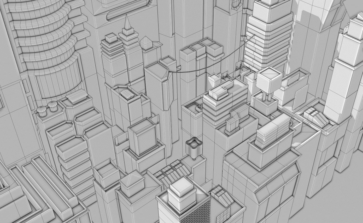 Stylized City Sky View - Low poly modular city Low-poly 3D model_14