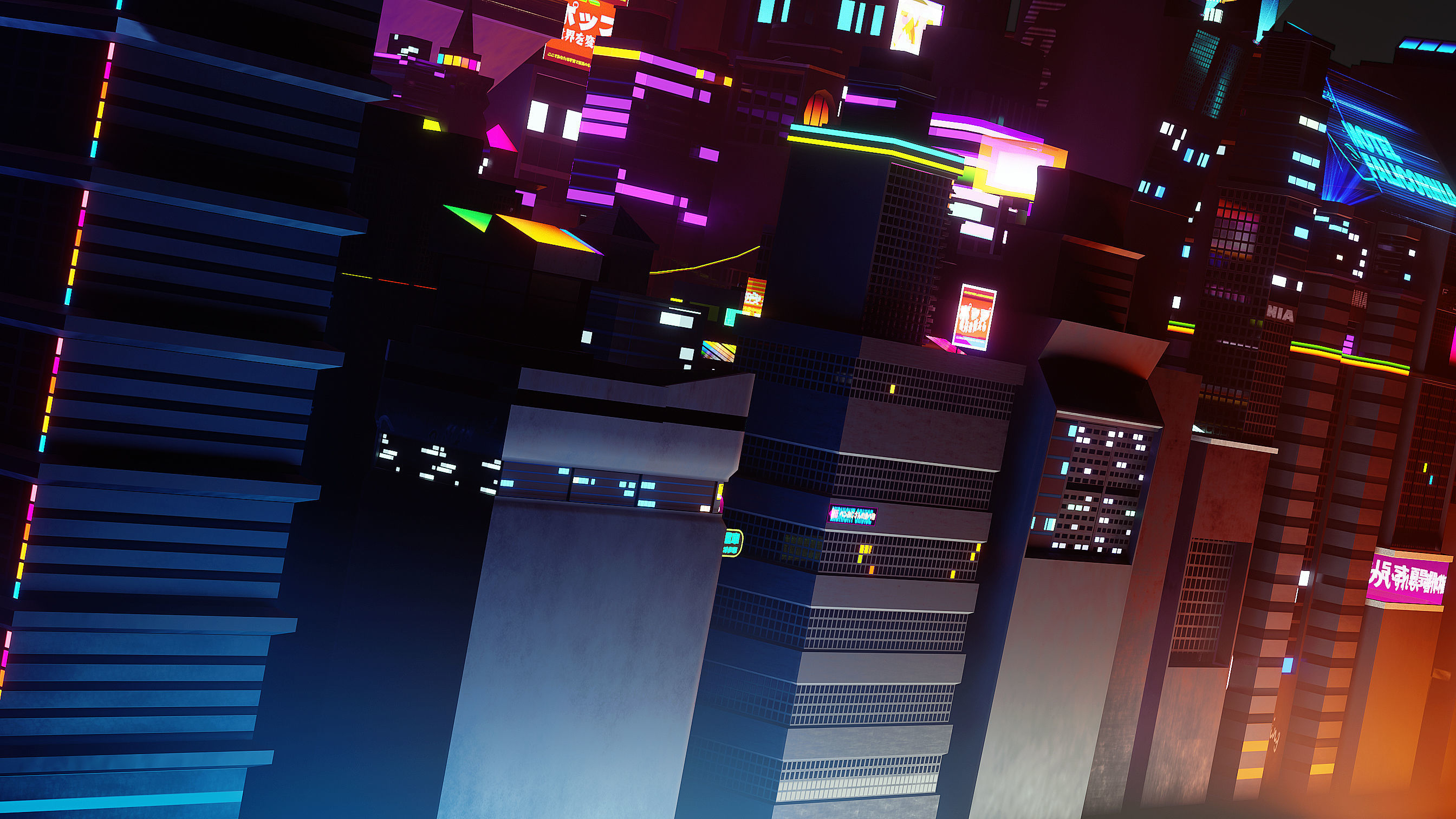 Stylized City Sky View - Low poly modular city Low-poly 3D model_5