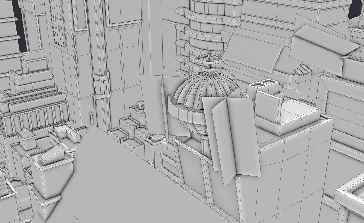 Stylized City Sky View - Low poly modular city Low-poly 3D model_15