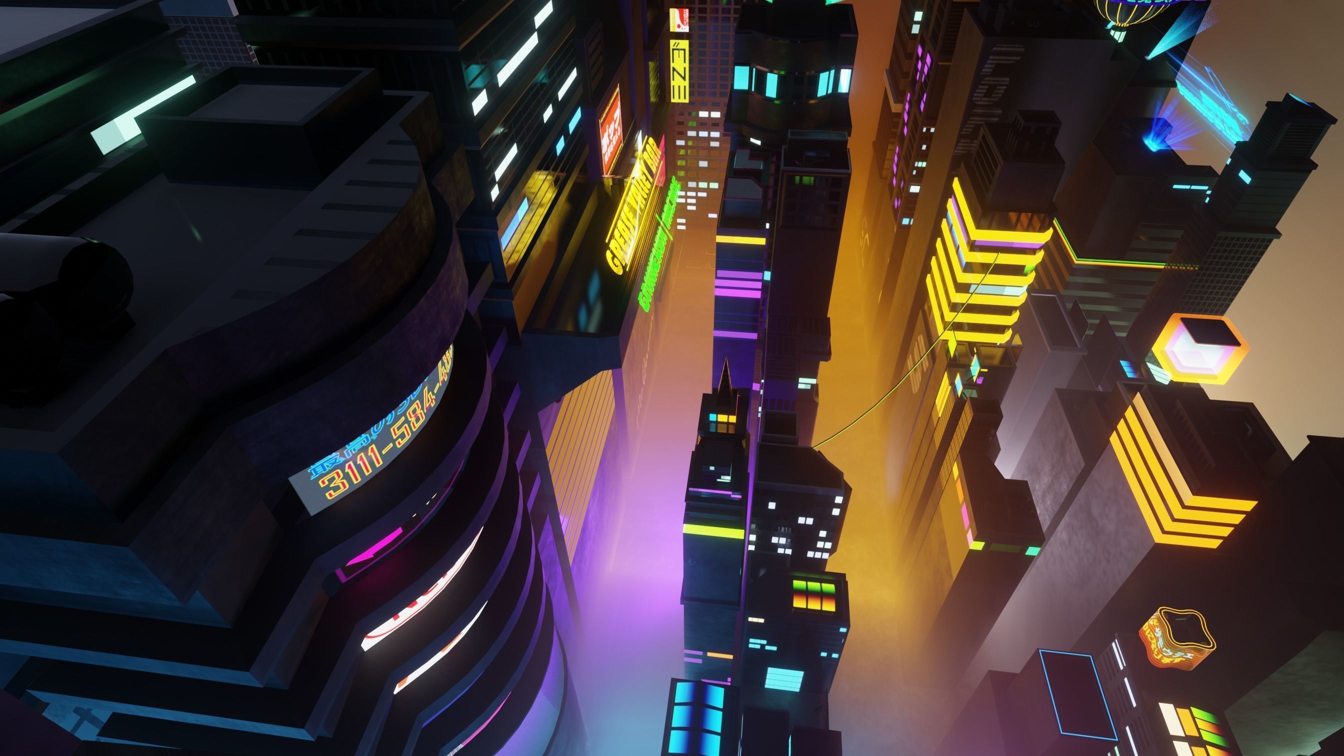 Stylized City Sky View - Low poly modular city Low-poly 3D model_6