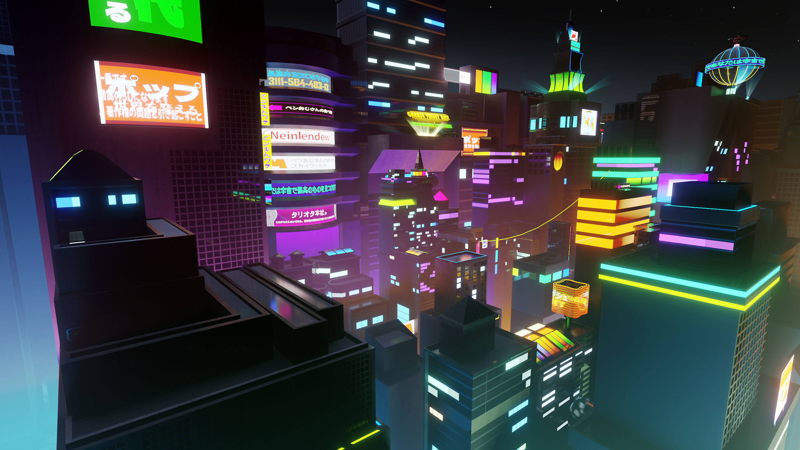 Stylized City Sky View - Low poly modular city Low-poly 3D model_10