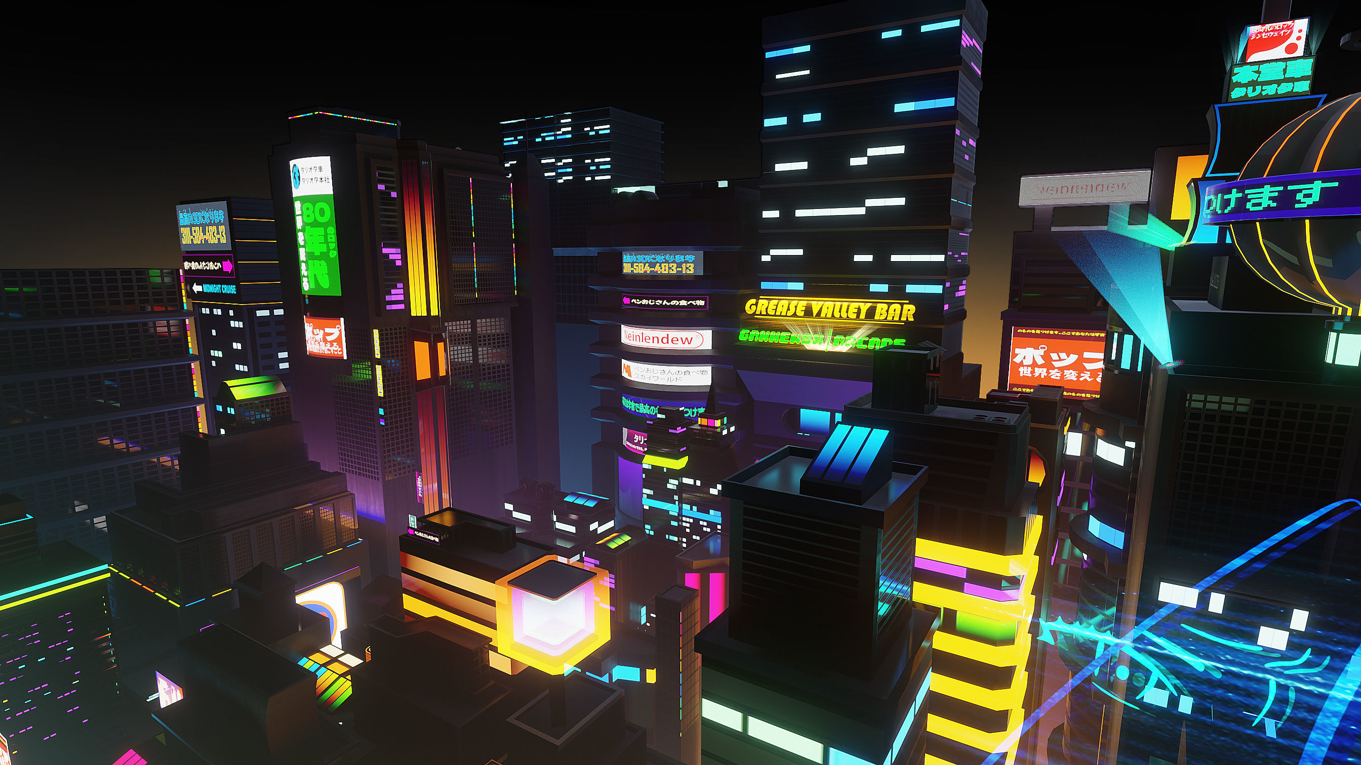 Stylized City Sky View - Low poly modular city Low-poly 3D model_8