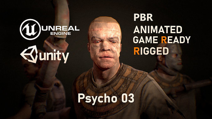 Psycho03 unreal pbr animated game rigged psycho Low-poly 3D model