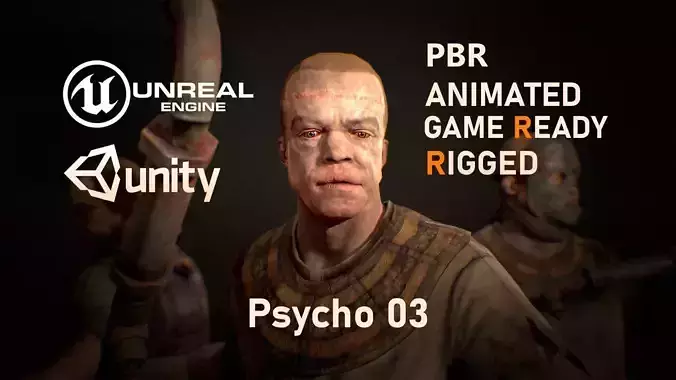 Psycho03 unreal pbr animated game rigged psycho Low-poly 3D model