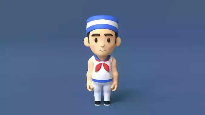 Sailor Low Poly cartoon character wearing hat