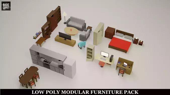 Low Poly Modular 3D Furniture Pack for House