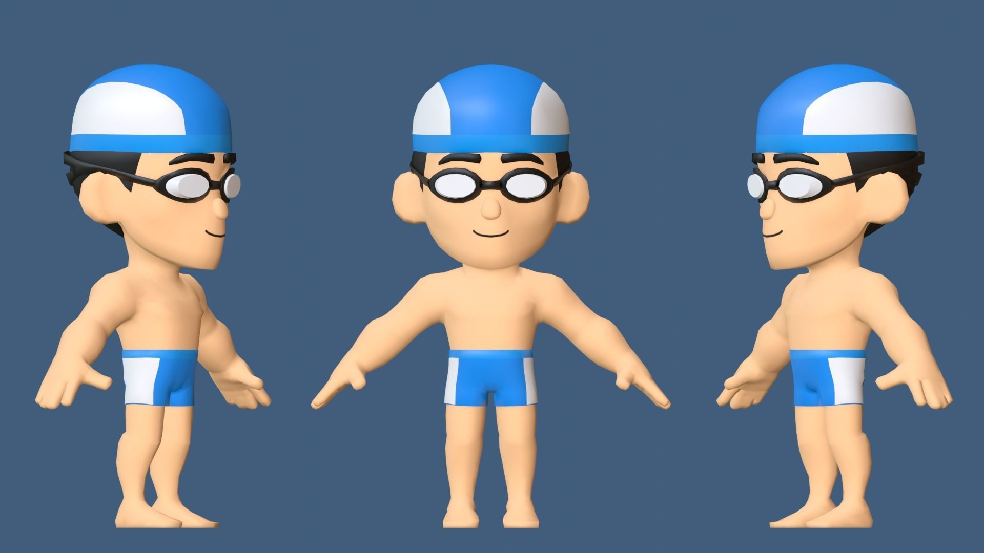 Swimmer Low Poly man wearing swimsuit and hat Low-poly 3D model_3