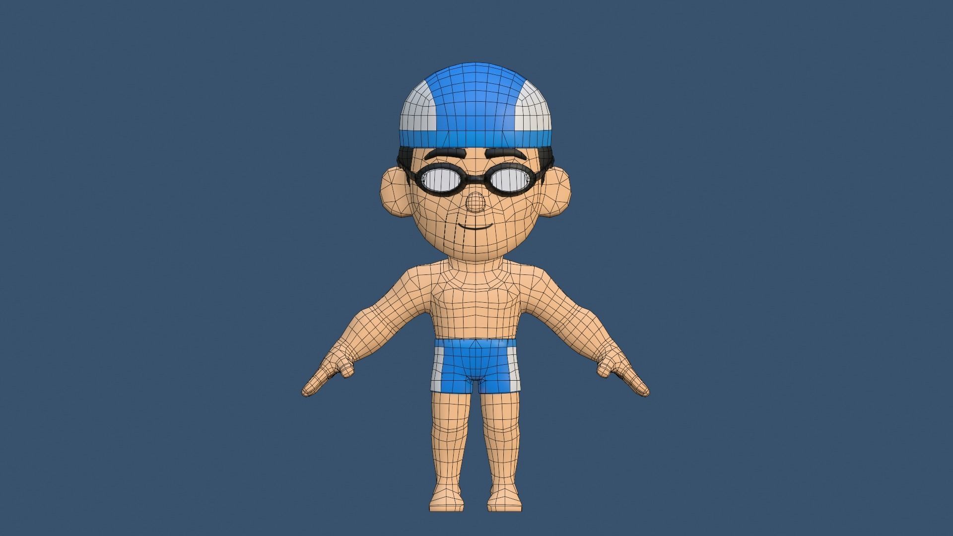Swimmer Low Poly man wearing swimsuit and hat Low-poly 3D model_21