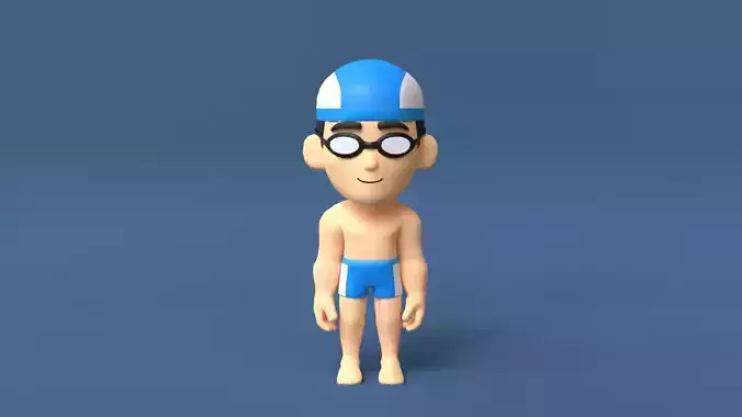 Swimmer Low Poly man wearing swimsuit and hat
