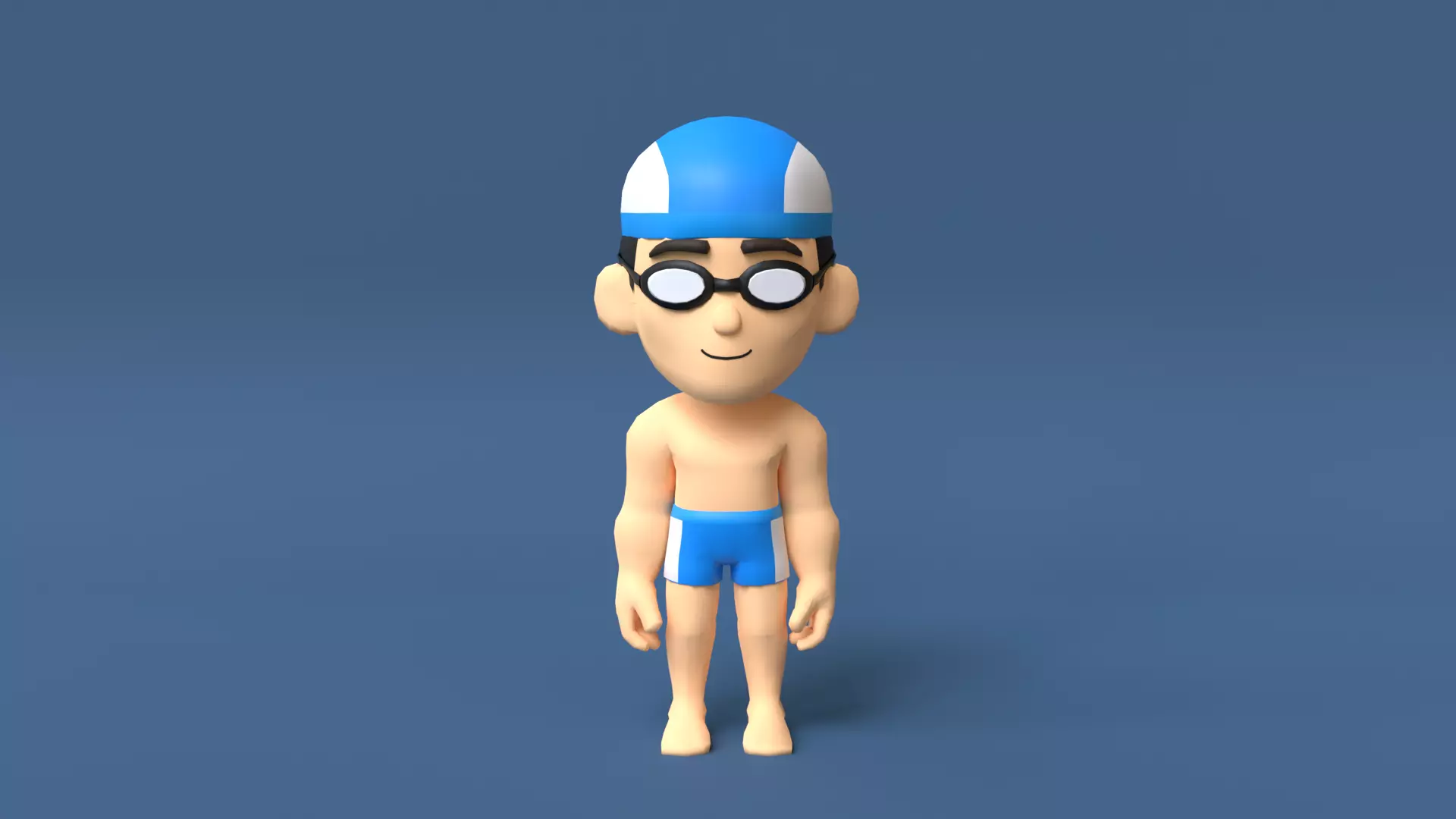 Swimmer Low Poly man wearing swimsuit and hat Low-poly 3D model_0