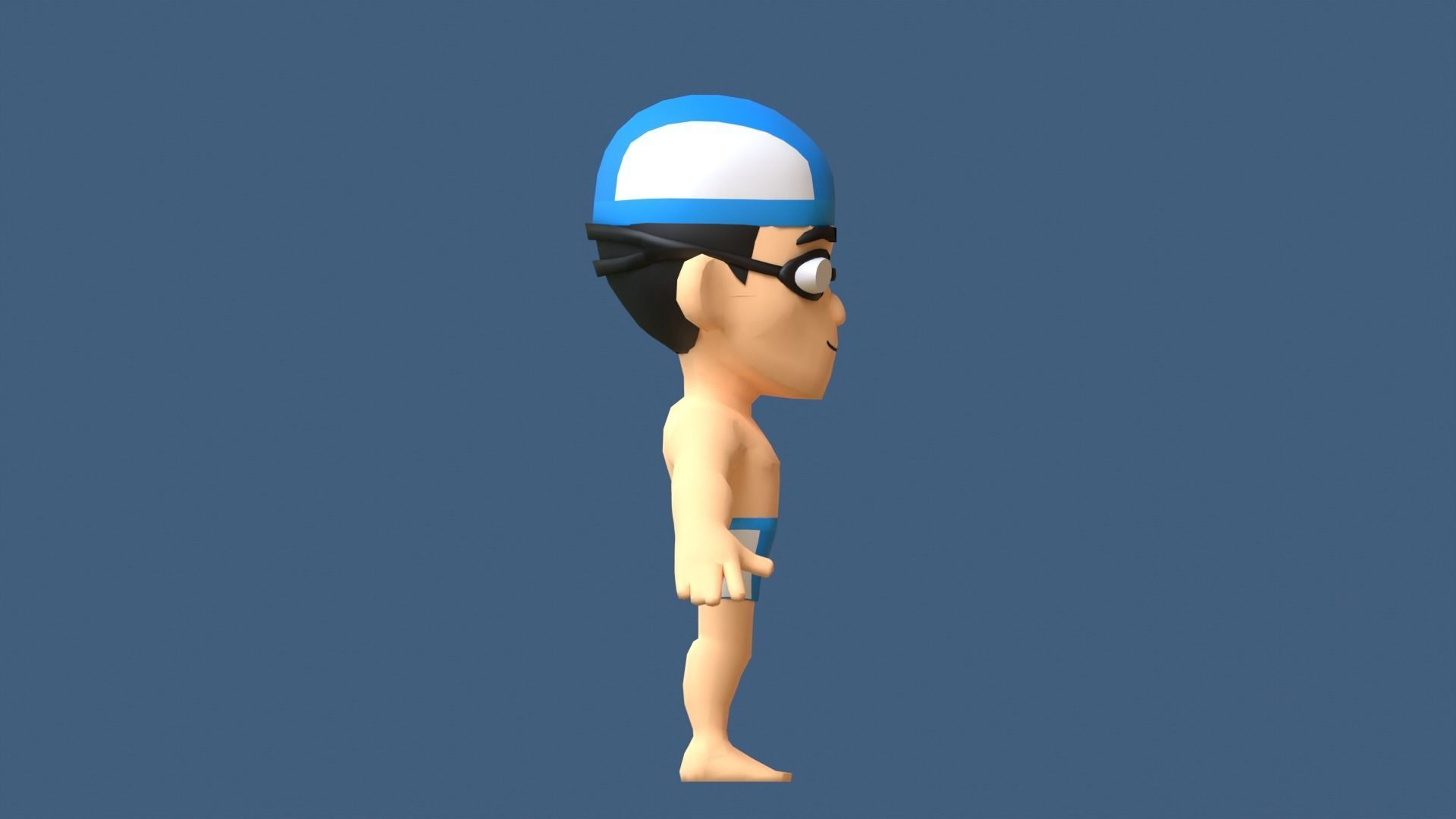 Swimmer Low Poly man wearing swimsuit and hat Low-poly 3D model_6