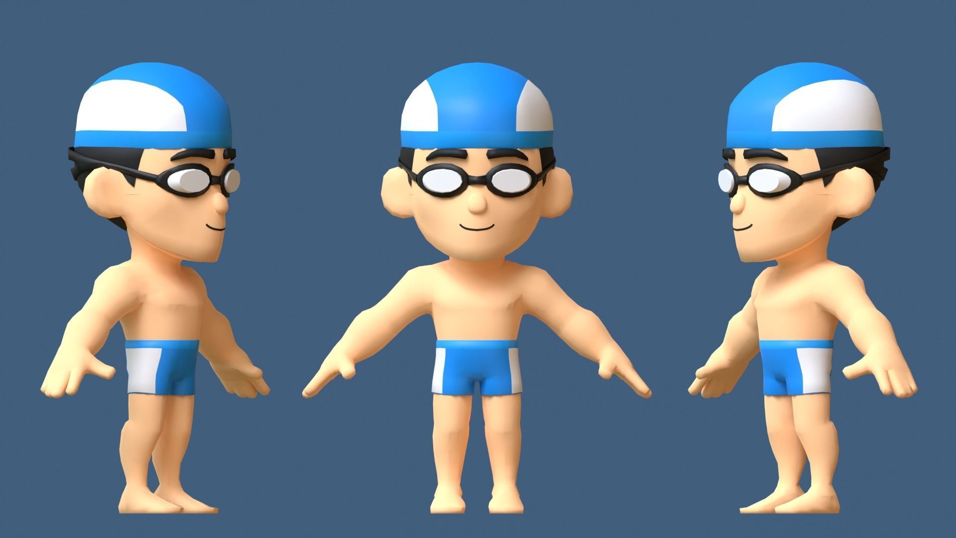 Swimmer Low Poly man wearing swimsuit and hat Low-poly 3D model_2