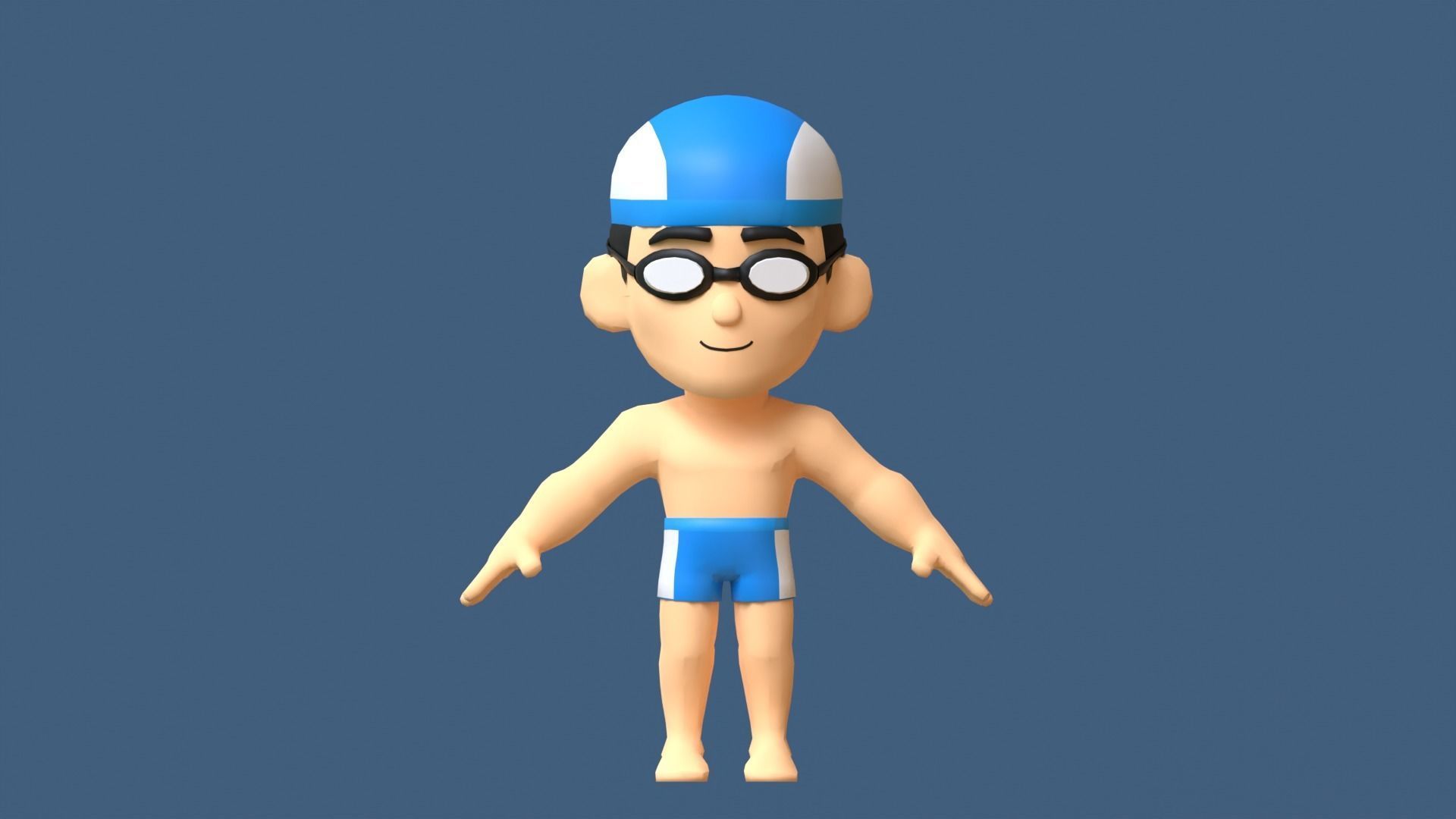 Swimmer Low Poly man wearing swimsuit and hat Low-poly 3D model_5
