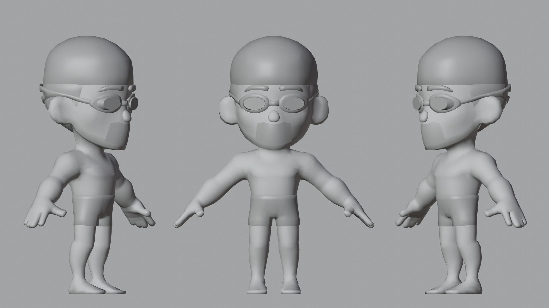 Swimmer Low Poly man wearing swimsuit and hat Low-poly 3D model_4