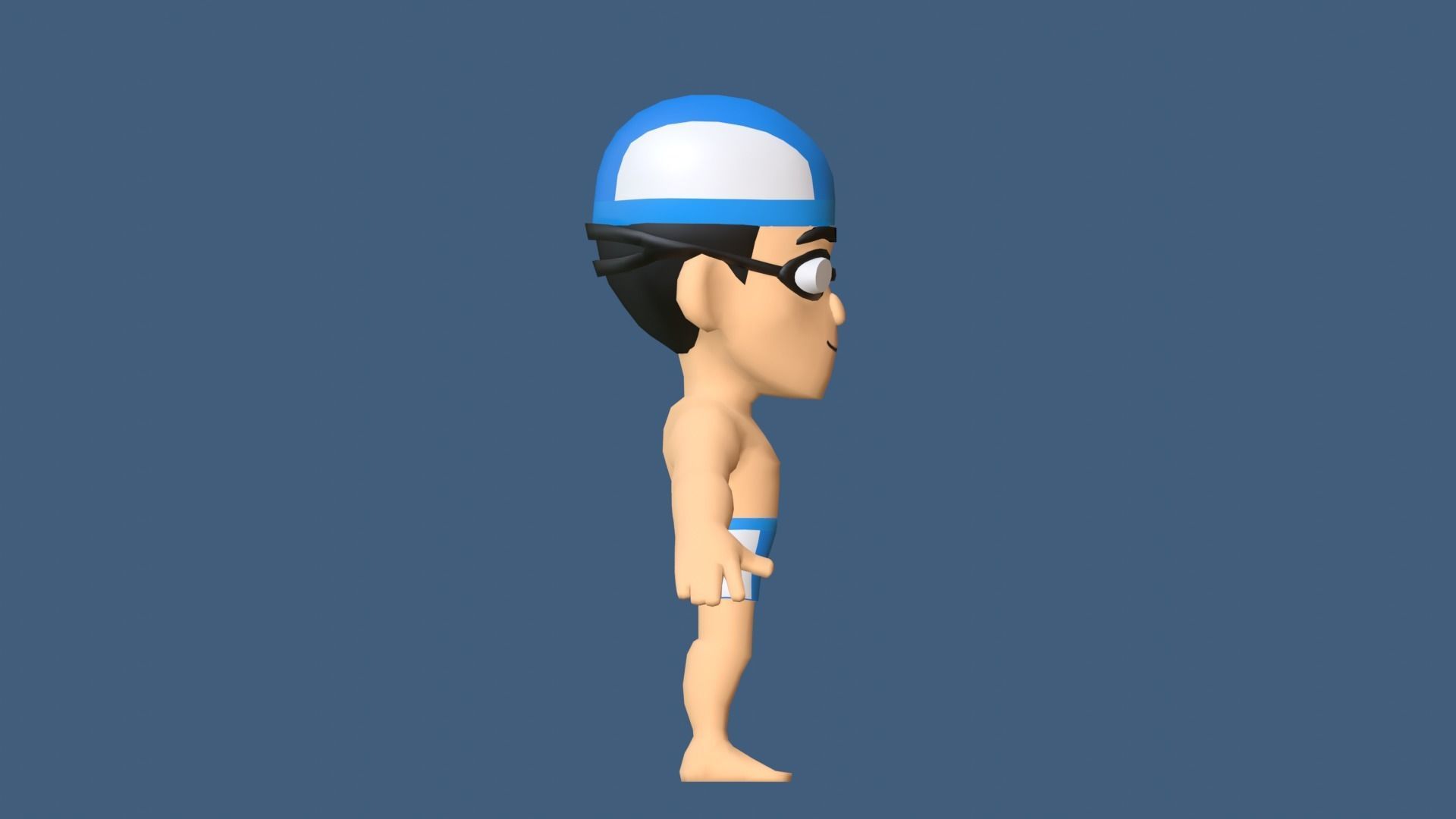 Swimmer Low Poly man wearing swimsuit and hat Low-poly 3D model_10