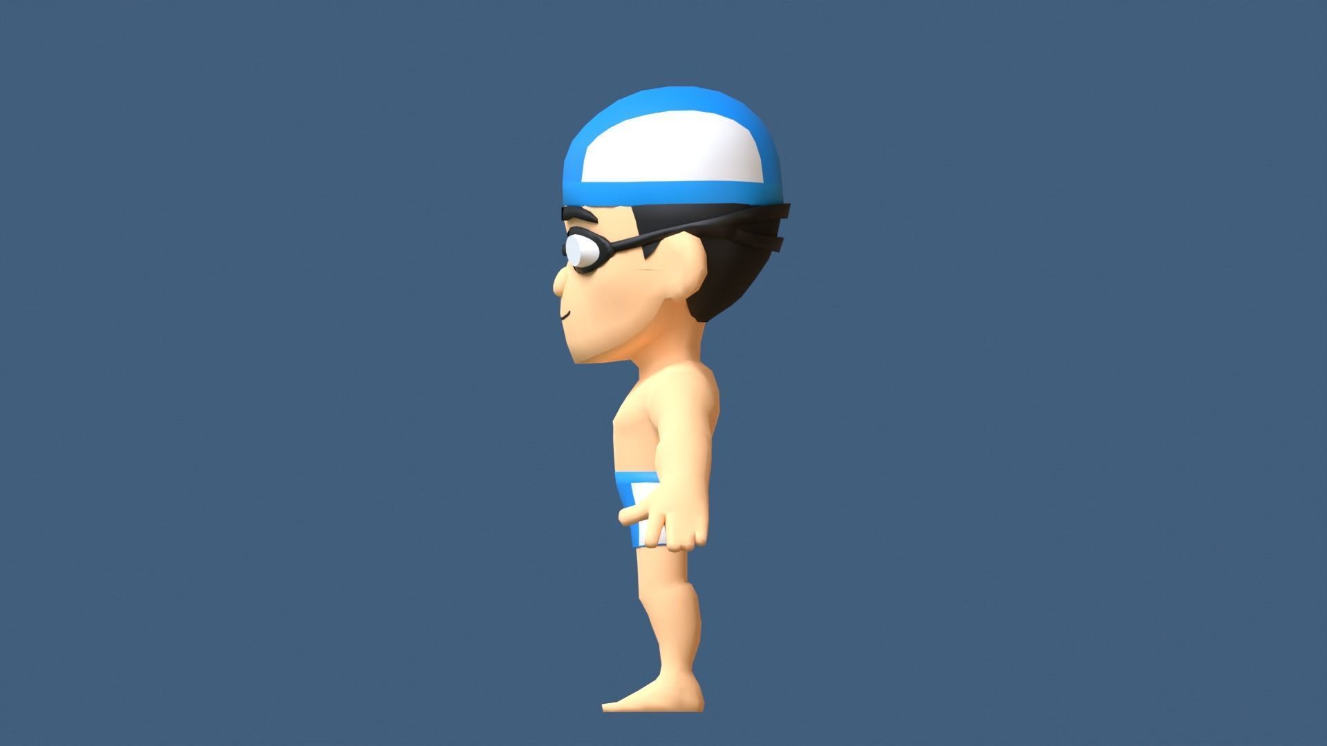 Swimmer Low Poly man wearing swimsuit and hat Low-poly 3D model_8
