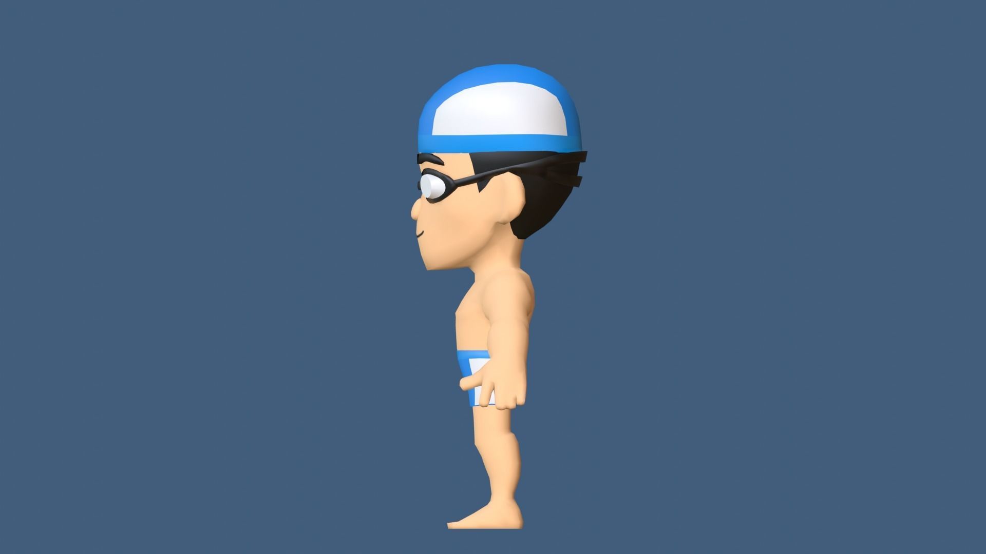 Swimmer Low Poly man wearing swimsuit and hat Low-poly 3D model_12
