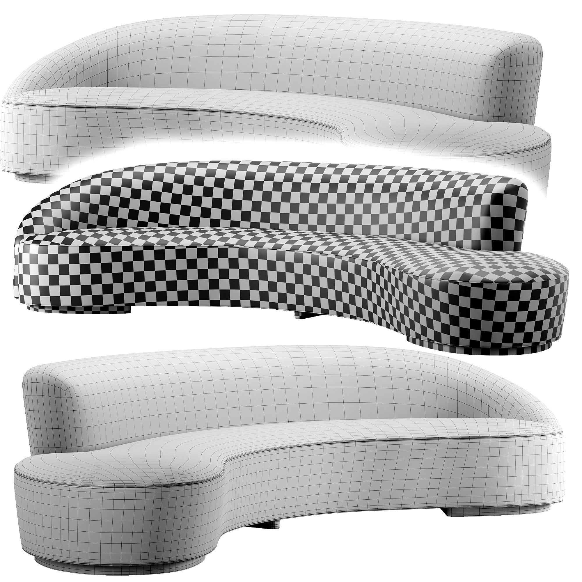 Free Form Curved Sofa with Arm Low-poly 3D model_2