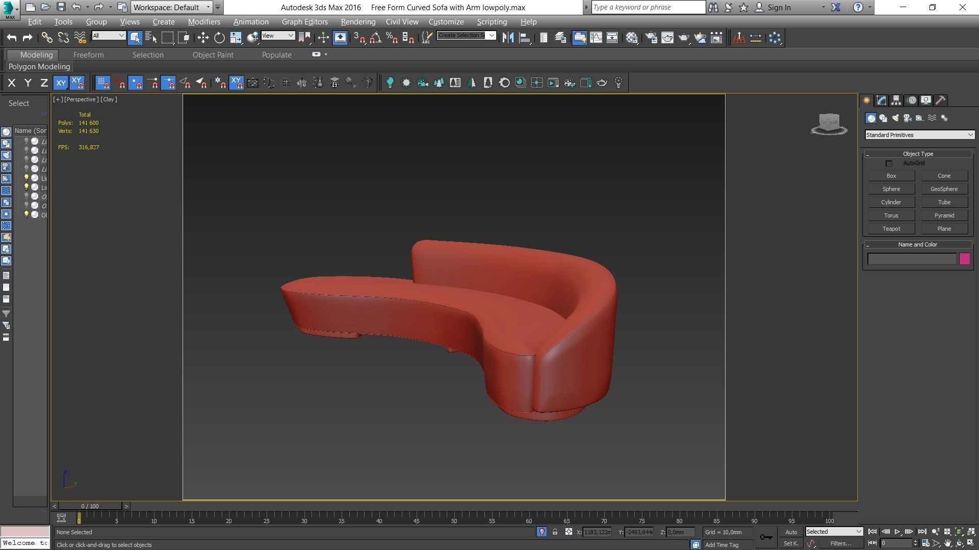 Free Form Curved Sofa with Arm Low-poly 3D model_7