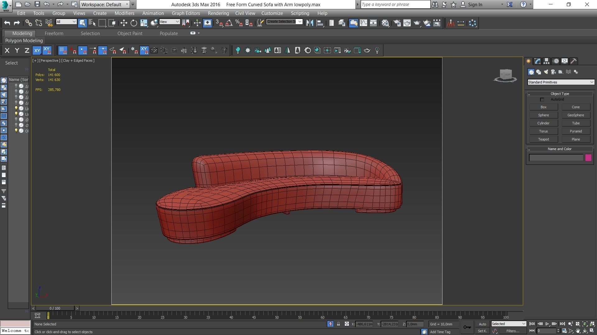 Free Form Curved Sofa with Arm Low-poly 3D model_5