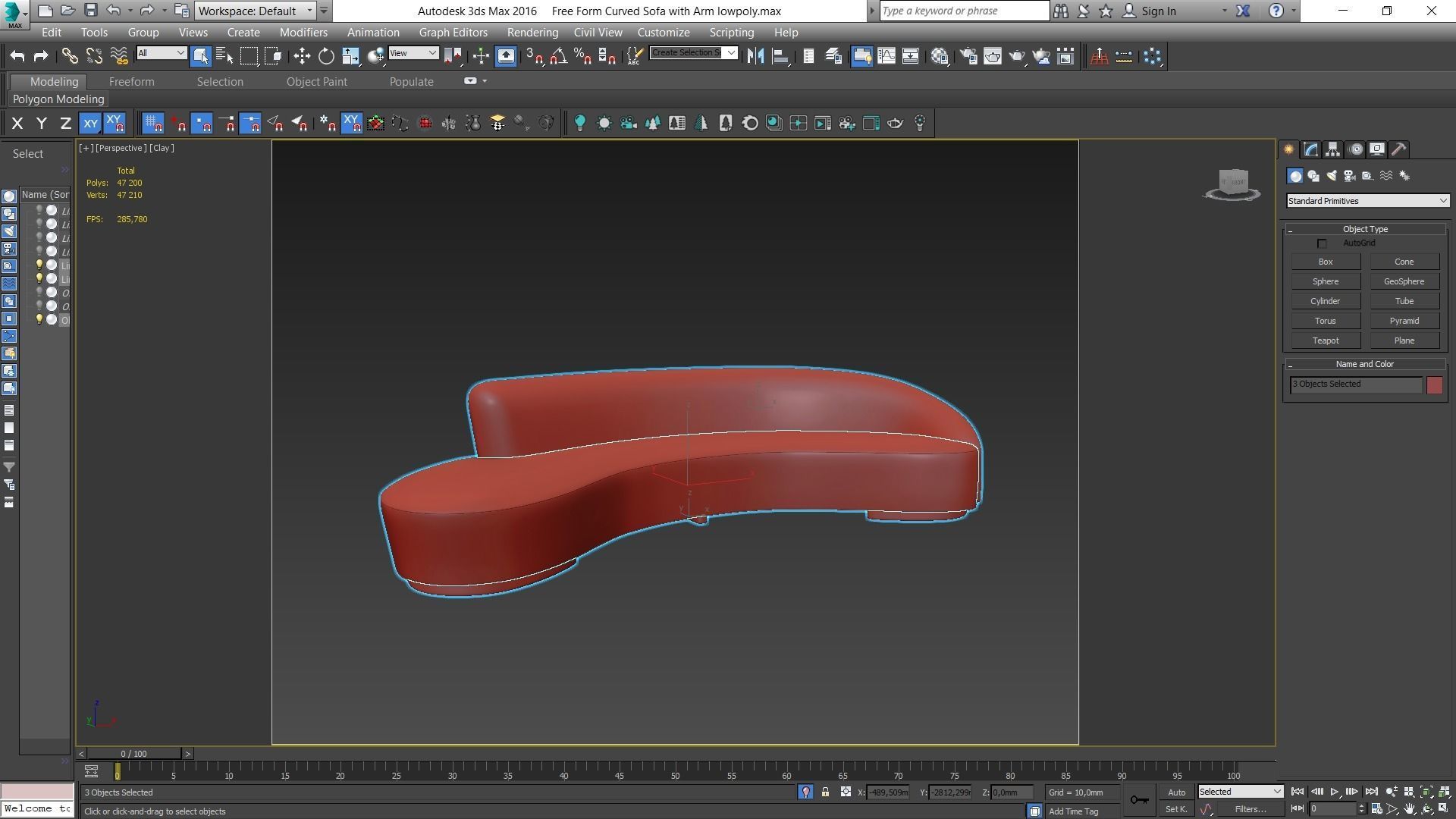 Free Form Curved Sofa with Arm Low-poly 3D model_4