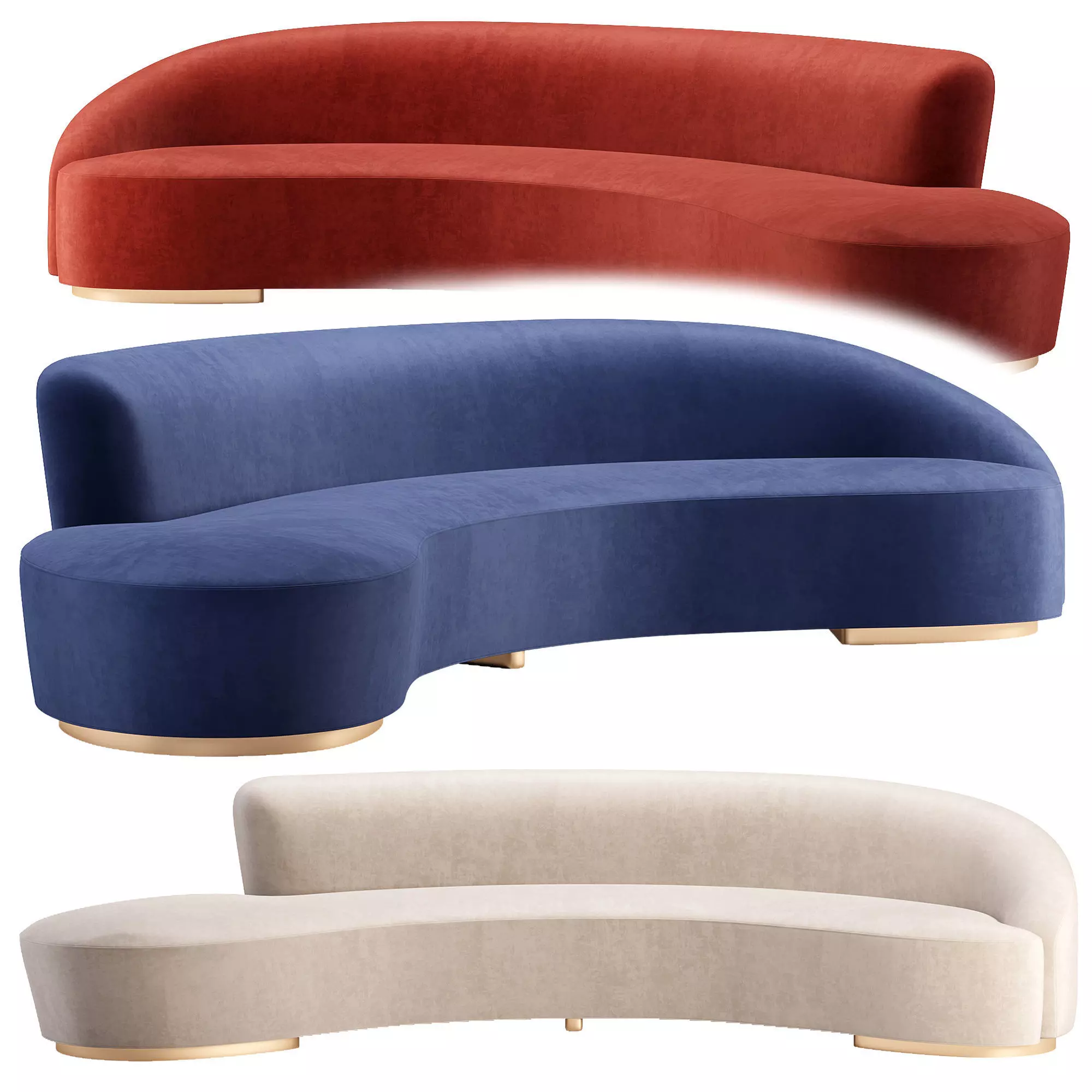 Free Form Curved Sofa with Arm Low-poly 3D model_0