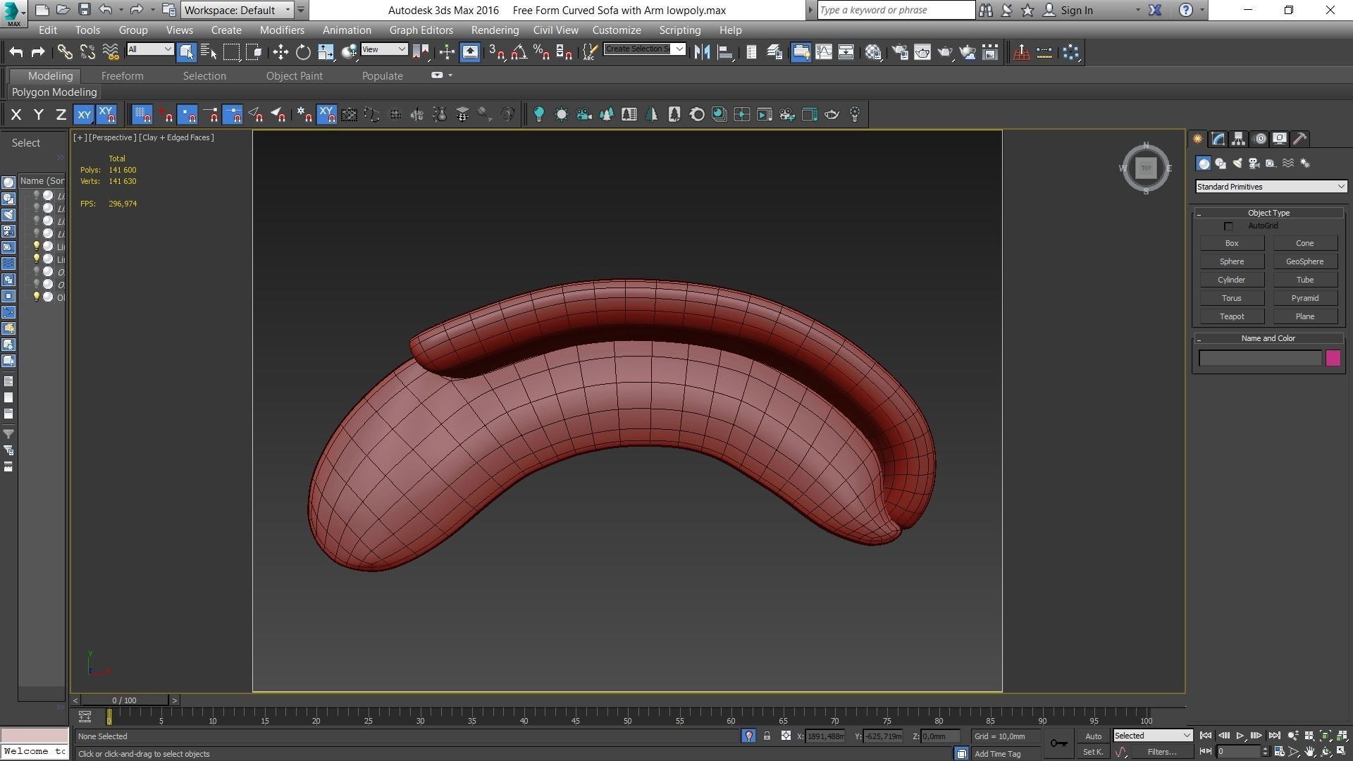 Free Form Curved Sofa with Arm Low-poly 3D model_11