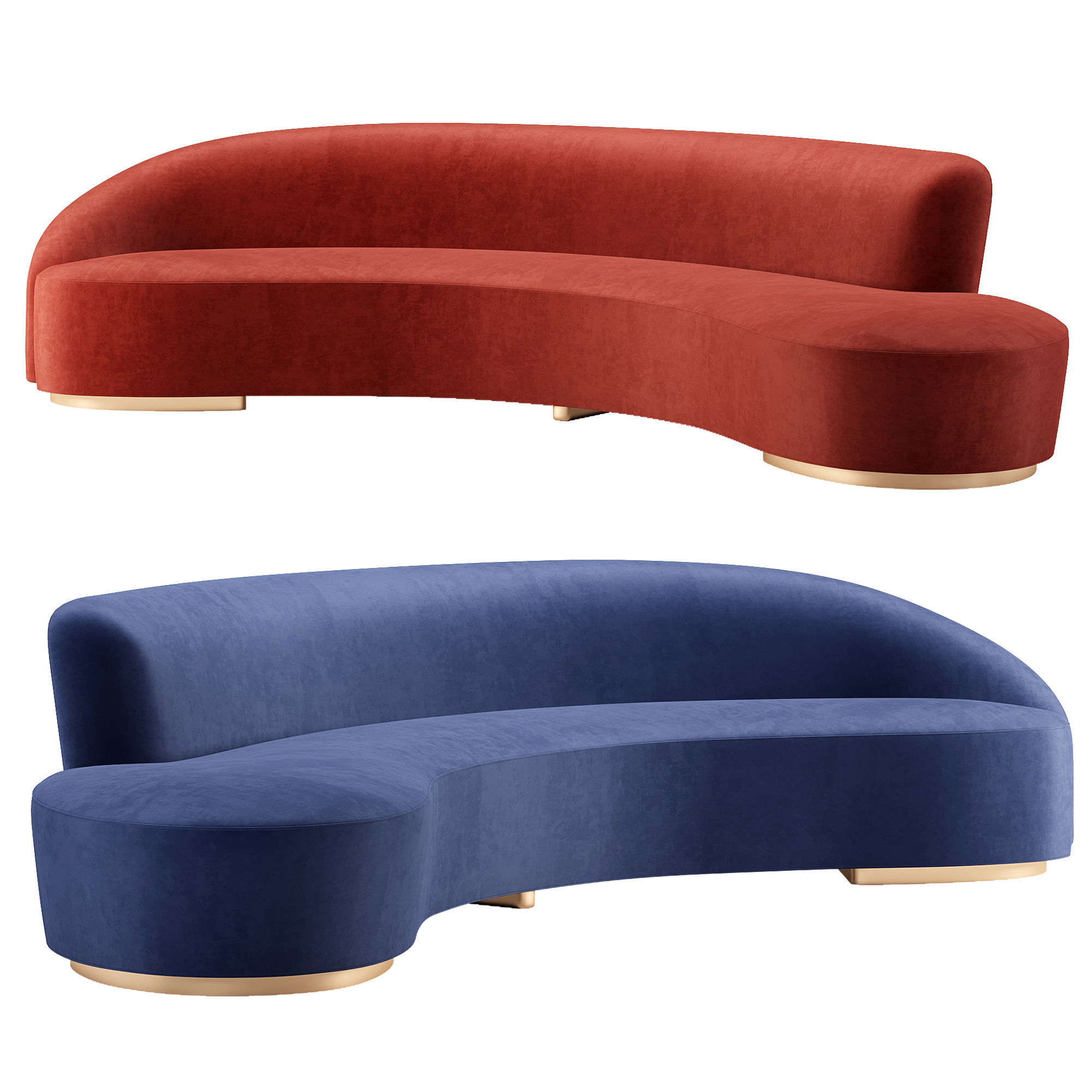 Free Form Curved Sofa with Arm Low-poly 3D model_1